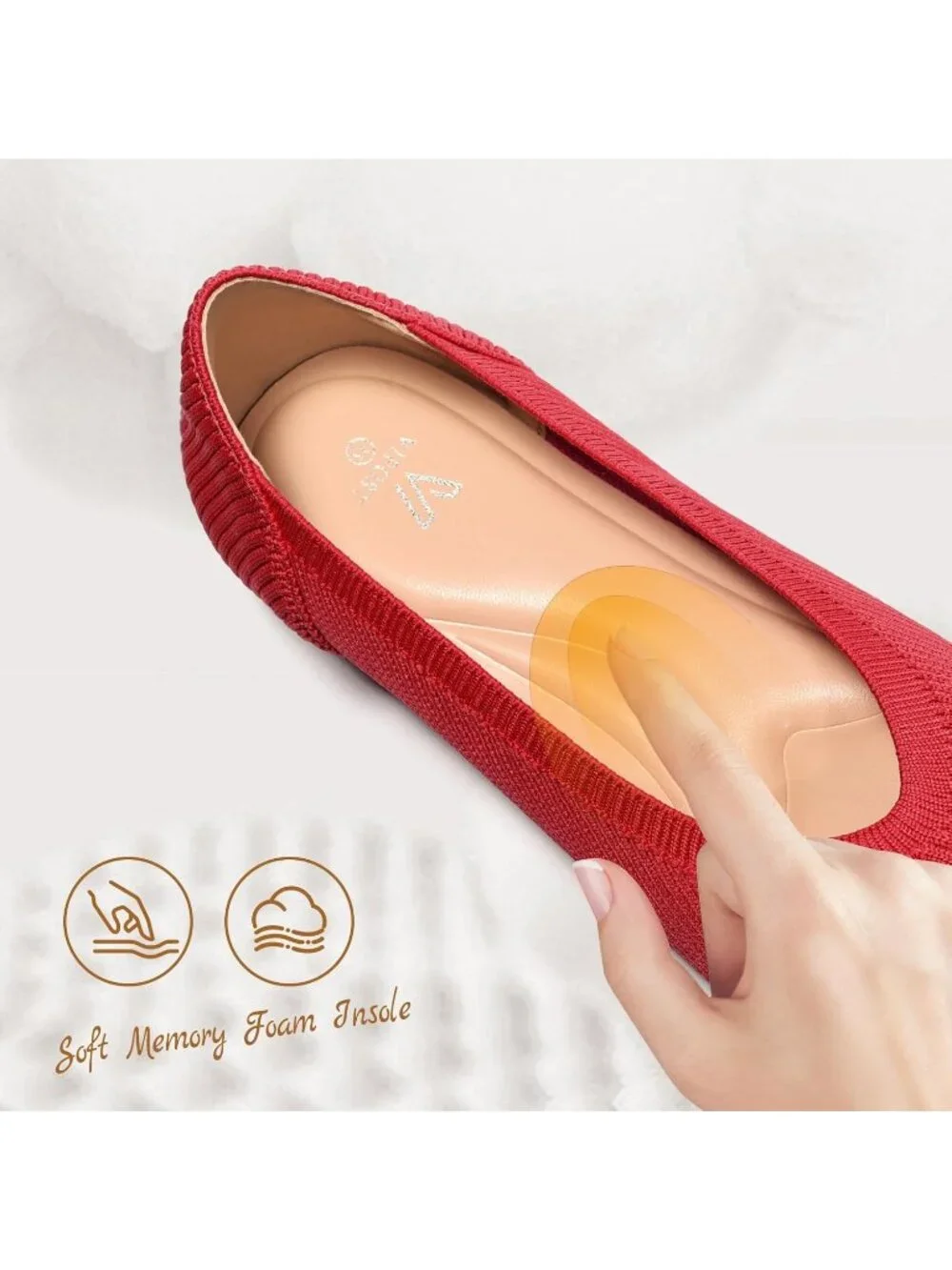 Women's Red Pointed Toe Comfort Foldable Slip On Dressy Knit Ballet Flat Shoes